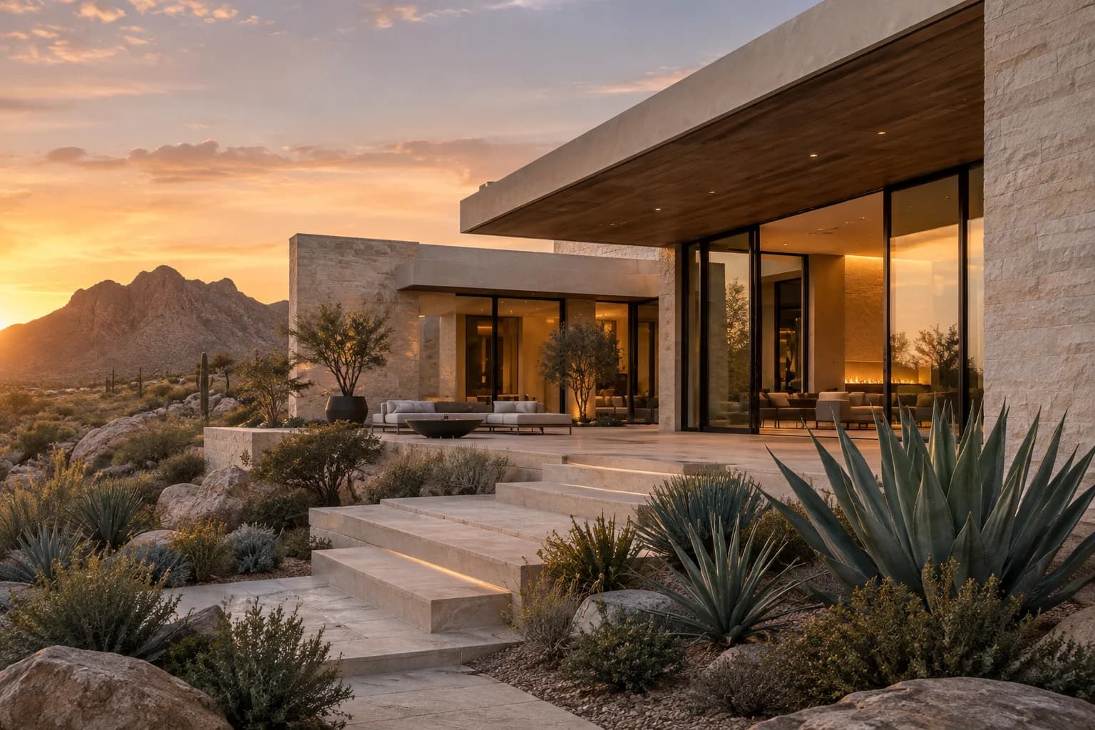 Architectural inspiration: modern desert home with stone and stucco finishes